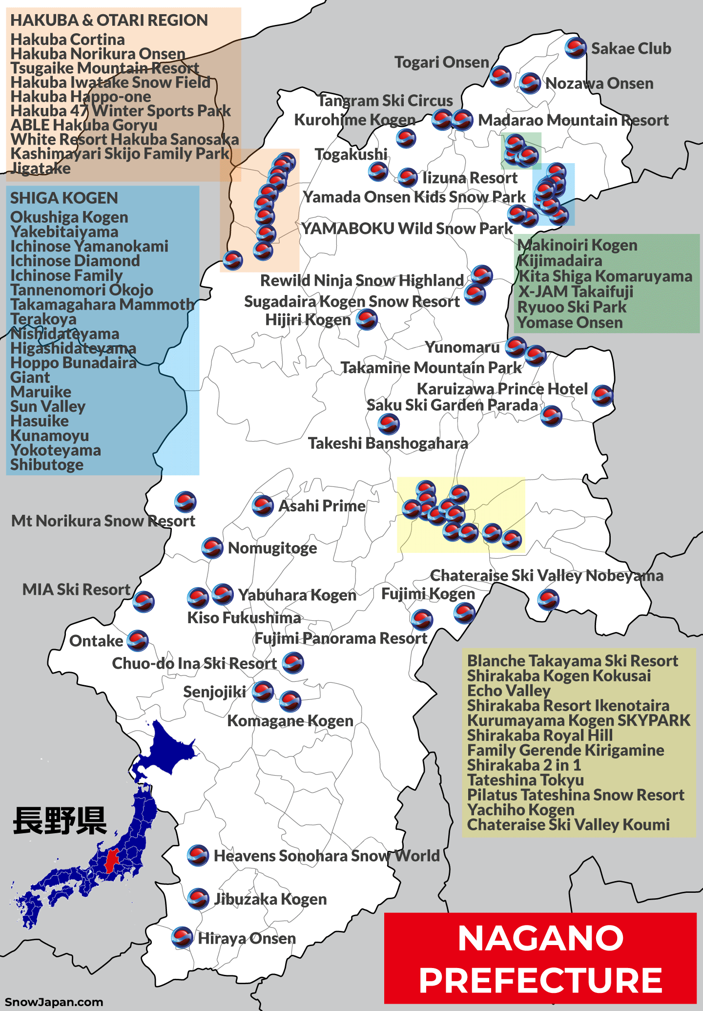 SnowJapan The Independent Guide To Skiing Snowboarding And Ski   Prefecture Map Nagano 